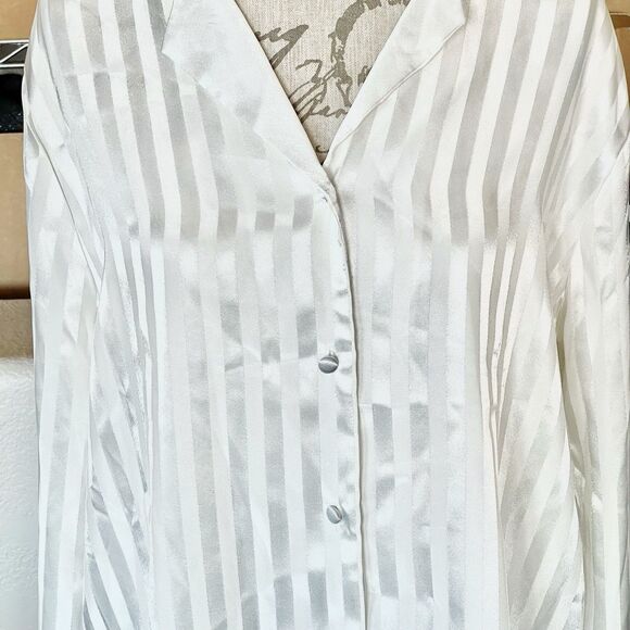 Vintage 80's Dentelle Women's Button Down Pajama Top Small Satin Striped Cream - Picture 5 of 10